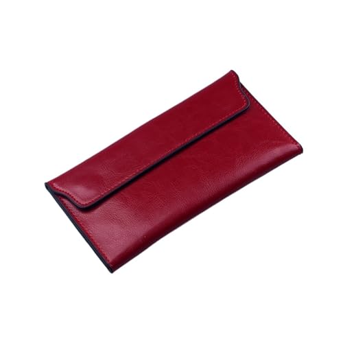 FJOADNVM Geldbeutel Damen Groß Echtes Leder Damen Geldbörse Lange Dünne Rindsleder Mehrere Karten Halter Clutch Tasche Standard(Red) von FJOADNVM