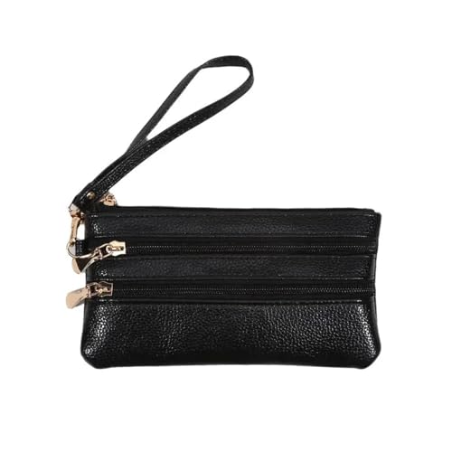 FJOADNVM Geldbeutel Damen Groß Frauen Lange DREI Schichten Brieftaschen Leder Geldbörsen for Damen Geld Tasche Karte Halter Telefon Kupplung(Black) von FJOADNVM