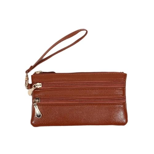 FJOADNVM Geldbeutel Damen Groß Frauen Lange DREI Schichten Brieftaschen Leder Geldbörsen for Damen Geld Tasche Karte Halter Telefon Kupplung(Light Brown) von FJOADNVM
