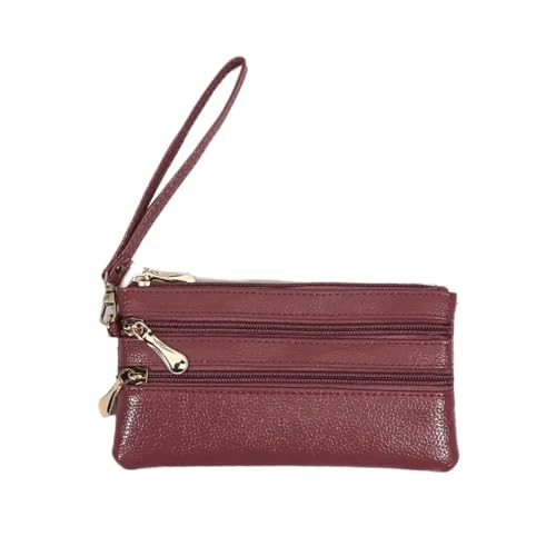 FJOADNVM Geldbeutel Damen Groß Frauen Lange DREI Schichten Brieftaschen Leder Geldbörsen for Damen Geld Tasche Karte Halter Telefon Kupplung(Peach red) von FJOADNVM
