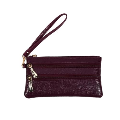 FJOADNVM Geldbeutel Damen Groß Frauen Lange DREI Schichten Brieftaschen Leder Geldbörsen for Damen Geld Tasche Karte Halter Telefon Kupplung(Purplish Red) von FJOADNVM