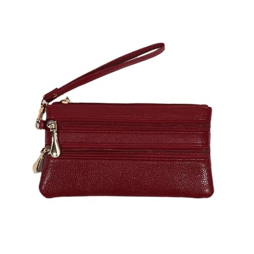FJOADNVM Geldbeutel Damen Groß Frauen Lange DREI Schichten Brieftaschen Leder Geldbörsen for Damen Geld Tasche Karte Halter Telefon Kupplung(Wine Red) von FJOADNVM
