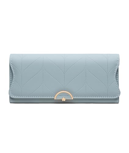 FJOADNVM Geldbeutel Damen Groß Frauen Lange Geldbörse Kleine Frische Plaid Schnalle Falten Halten Tasche Große Kapazität Frauen MUL(Blue) von FJOADNVM