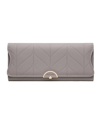 FJOADNVM Geldbeutel Damen Groß Frauen Lange Geldbörse Kleine Frische Plaid Schnalle Falten Halten Tasche Große Kapazität Frauen MUL(Dark Grey) von FJOADNVM