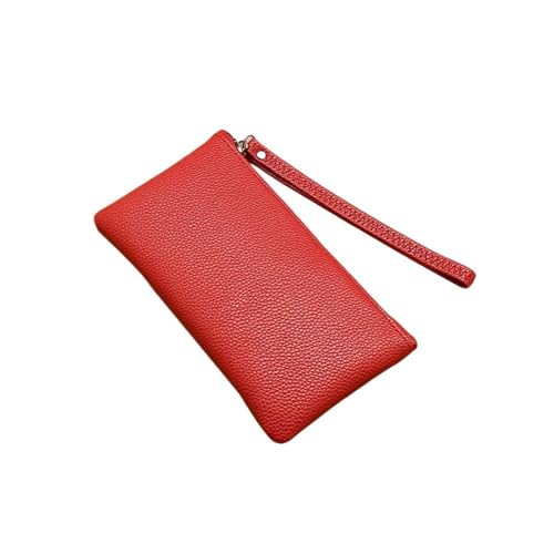 FJOADNVM Geldbeutel Damen Groß Lange Geldbörse mit Reißverschluss, Litschi-PU-Leder, Clutch, einfache Damenhandtasche, ultradünn, multifunktionale Tasche(Red) von FJOADNVM