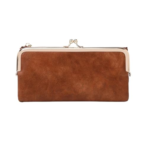 FJOADNVM Geldbeutel Damen Groß Multifunktionale Lange Geldbörse, Vintage Clutch, Münzbörse, Damen-Kartenhalter mit Reißverschluss(Brown) von FJOADNVM