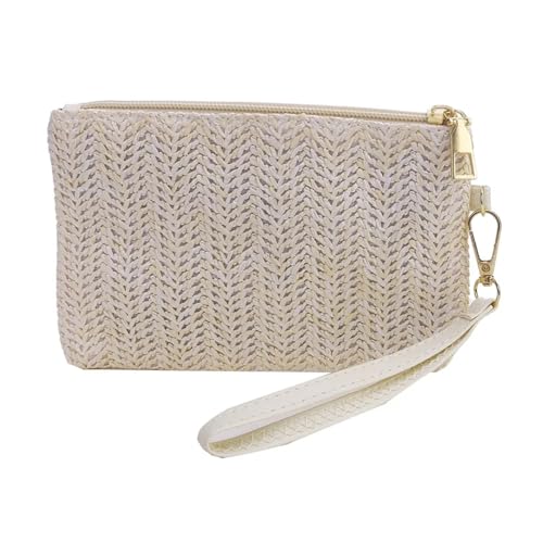 FJOADNVM Geldbeutel Damen Groß Weben Lange Brieftasche Damen Armband Clutch Frauen Täglich Geld Telefon Gewebte Geldbörse Strand Karte Tasche(White) von FJOADNVM