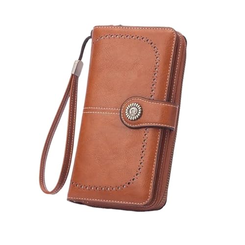 Geldbeutel Damen Groß Damen Geldbörse RFID Anti-Diebstahl Leder Geldbörsen for Langer Reißverschluss Große Clutch Kartenhalter(B-2) von FJOADNVM