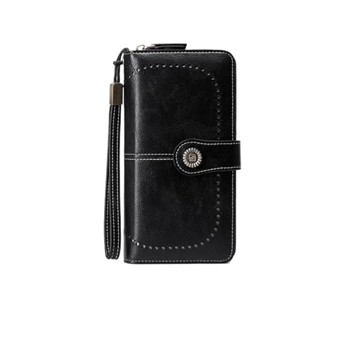 Geldbeutel Damen Groß Damen Geldbörse RFID Anti-Diebstahl Leder Geldbörsen for Langer Reißverschluss Große Clutch Kartenhalter(Black-1) von FJOADNVM