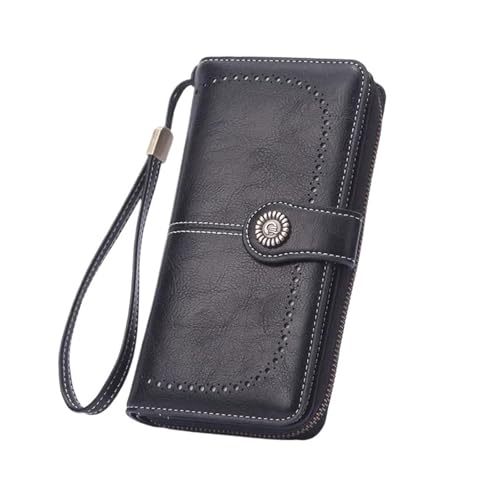 Geldbeutel Damen Groß Damen Geldbörse RFID Anti-Diebstahl Leder Geldbörsen for Langer Reißverschluss Große Clutch Kartenhalter(Black-2) von FJOADNVM