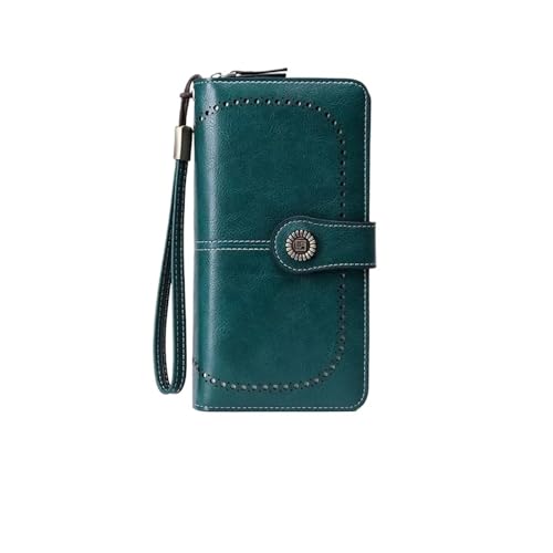 Geldbeutel Damen Groß Damen Geldbörse RFID Anti-Diebstahl Leder Geldbörsen for Langer Reißverschluss Große Clutch Kartenhalter(Blue-1) von FJOADNVM
