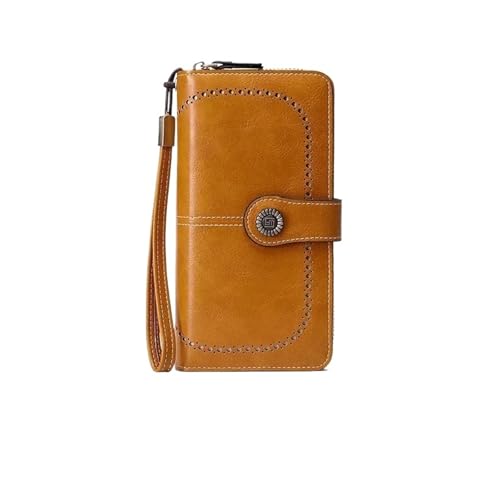 Geldbeutel Damen Groß Damen Geldbörse RFID Anti-Diebstahl Leder Geldbörsen for Langer Reißverschluss Große Clutch Kartenhalter(Yellow-1) von FJOADNVM