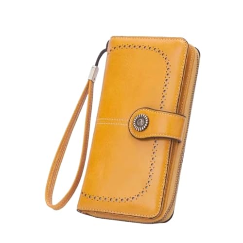 Geldbeutel Damen Groß Damen Geldbörse RFID Anti-Diebstahl Leder Geldbörsen for Langer Reißverschluss Große Clutch Kartenhalter(Yellow-2) von FJOADNVM