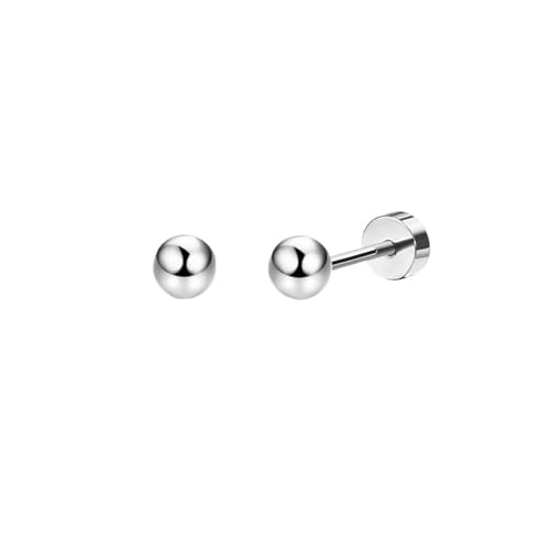 Schmuck Ohrringe 1 Paar Edelstahl Kleine Flache Schraube Zurück Knorpel Helix Piercing Ohrstecker for Frauen(Ball 4mm) von FJOADNVM