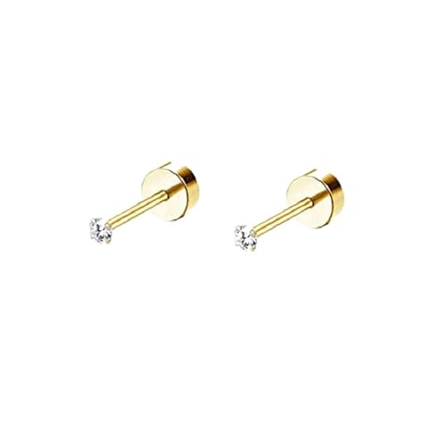 Schmuck Ohrringe 1 Paar Edelstahl Kleine Flache Schraube Zurück Knorpel Helix Piercing Ohrstecker for Frauen(CZ 2mm Golden) von FJOADNVM