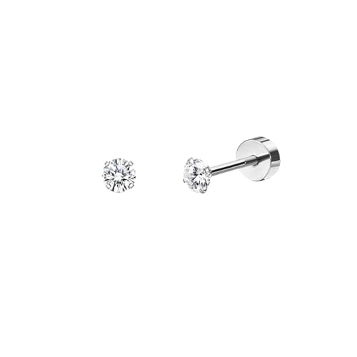 Schmuck Ohrringe 1 Paar Edelstahl Kleine Flache Schraube Zurück Knorpel Helix Piercing Ohrstecker for Frauen(CZ 3mm) von FJOADNVM