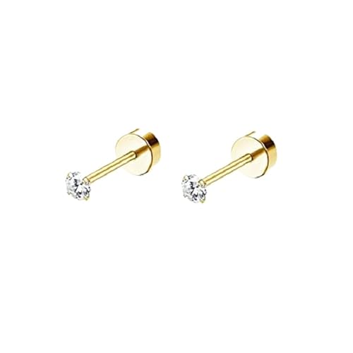 Schmuck Ohrringe 1 Paar Edelstahl Kleine Flache Schraube Zurück Knorpel Helix Piercing Ohrstecker for Frauen(CZ 3mm Golden) von FJOADNVM