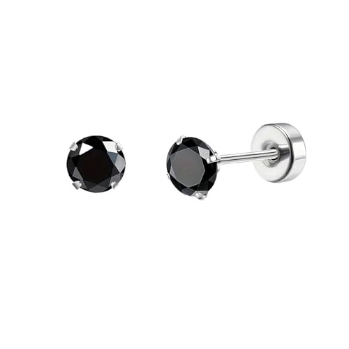 Schmuck Ohrringe 1 Paar Edelstahl Runde Cubic Flache Rückseite Ohrstecker Piercing Sleeper Knorpel Screwback Ohrstecker for Frauen(1 Pair Black CZ) von FJOADNVM