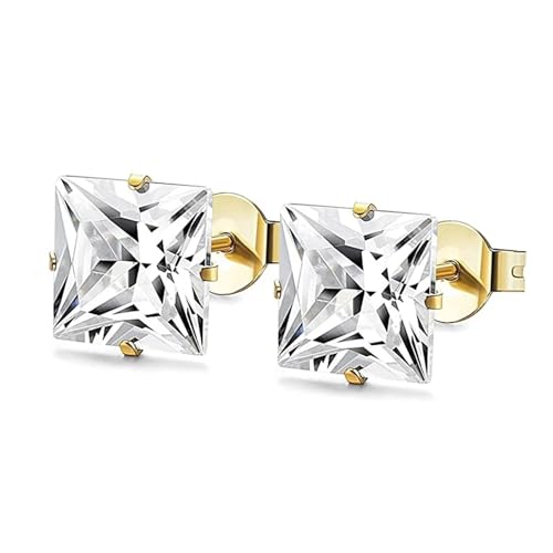 Schmuck Ohrringe 1 Paar Unisex-Ohrstecker aus schlichtem Edelstahl, quadratisch, mit klarem Zirkonia, Push-Back-Design for Damen, Schmuck for den täglichen Gebrauch(6mm,Gold) von FJOADNVM