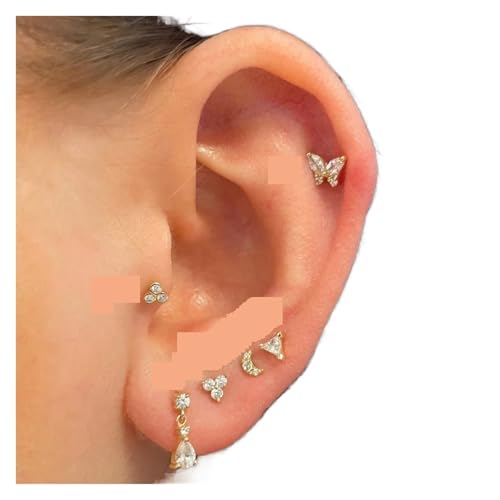 Schmuck Ohrringe 1pc Helix Piercing Schmetterling Ohrringe Frauen Mini Knorpel Ohr Schmuck Daith Rook Tragus Körper Zubehör(Style-02,White gold color) von FJOADNVM