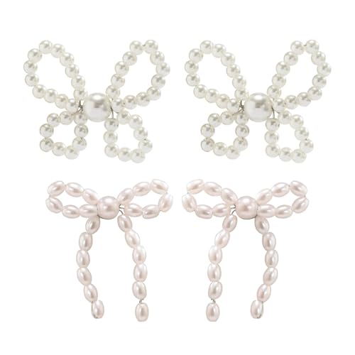 Schmuck Ohrringe 2 Paare/satz Elegante Imitation Perle Bogen Bowknot Stud Ohrringe for Frauen Mi Braut(2Pairs Style3) von FJOADNVM