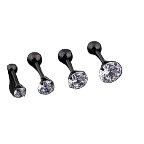 Schmuck Ohrringe 4 Paar/Set elegante und funkelnde Ohrstecker mit Kunstdiamanten – Stahl for alltäglichen Glamour und besondere Anlässe(3-6mm Black) von FJOADNVM