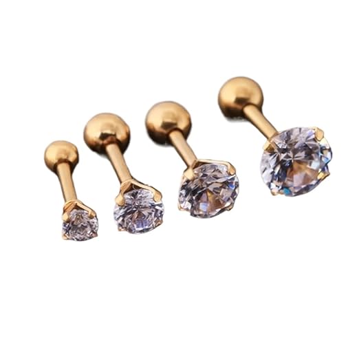 Schmuck Ohrringe 4 Paar/Set elegante und funkelnde Ohrstecker mit Kunstdiamanten – Stahl for alltäglichen Glamour und besondere Anlässe(3-6mm Gold) von FJOADNVM