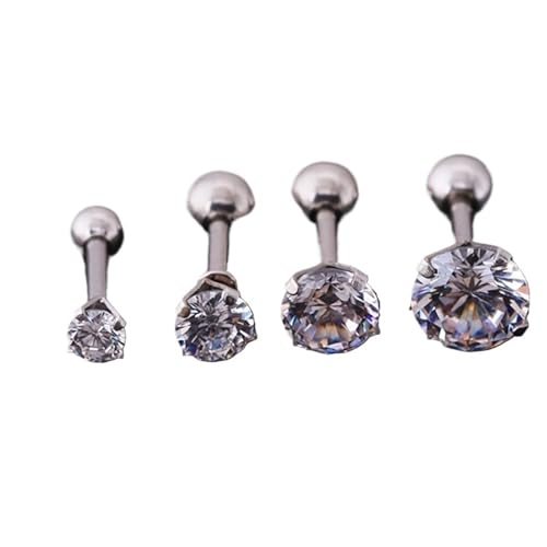 Schmuck Ohrringe 4 Paar/Set elegante und funkelnde Ohrstecker mit Kunstdiamanten – Stahl for alltäglichen Glamour und besondere Anlässe(3-6mm Steel) von FJOADNVM