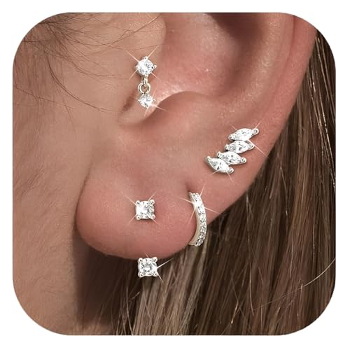 Schmuck Ohrringe 4 Paar Ohrringe Set for Frauen Flatback Knorpel Hoop(Silver) von FJOADNVM