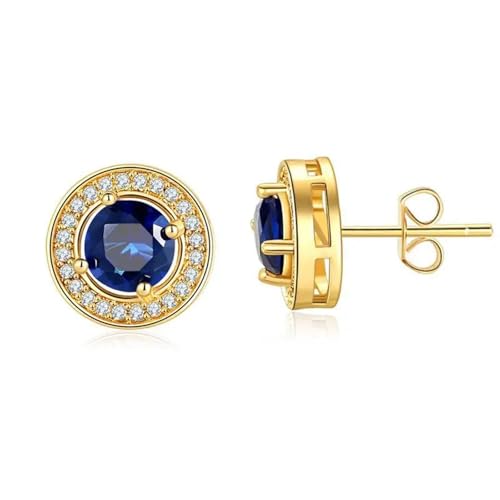 Schmuck Ohrringe Blau Rot Champagner Zirkon Runde Ohrstecker for Frauen Antike Gold Farbe Weiß Ohrstecker Schmuck(Blue) von FJOADNVM