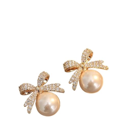 Schmuck Ohrringe Funkelnde Strass-Bogen-Perlen-Ohrstecker, leichter Schmuck for Damen(White) von FJOADNVM