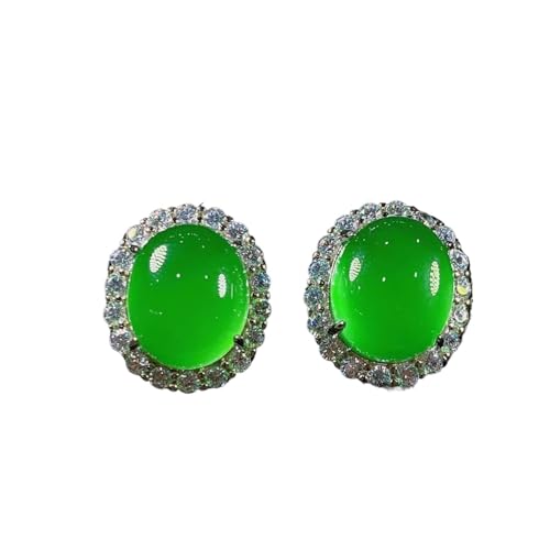 Schmuck Ohrringe Silberohrring Jade eingelegt mit weißem Eischalcedon, einfacher Jadeit, grüner Achatkristall, runde und ovale Form for Frauen(Color 2) von FJOADNVM