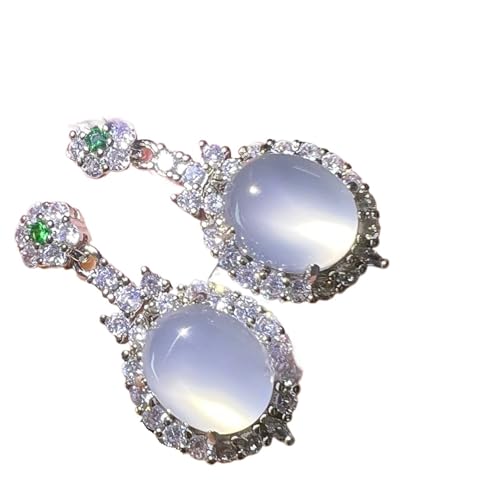 Schmuck Ohrringe Silberohrring Jade eingelegt mit weißem Eischalcedon, einfacher Jadeit, grüner Achatkristall, runde und ovale Form for Frauen(Color 7) von FJOADNVM