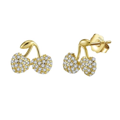 Schmuck Ohrringe Sterling Silber Chic Kirsche Ohrstecker Schmuck vergoldet(COLOR01) von FJOADNVM