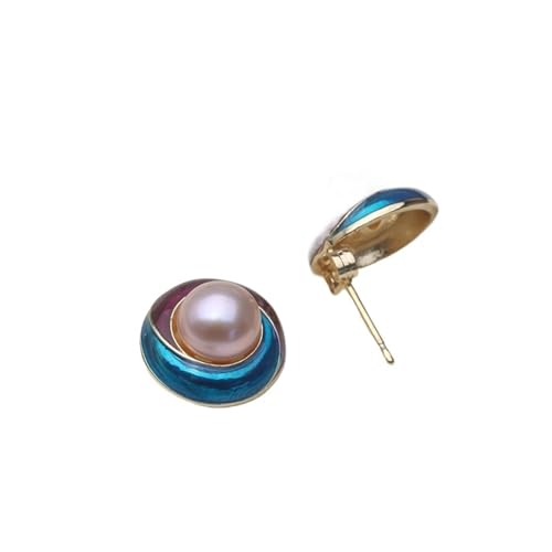 Schmuck Ohrringe Süßwasserperlenohrringe for Frauen, Silberperlenohrstecker Mutter Ehefrau Jubiläumsfeier Weiß Schwarz(Purple pearl earring) von FJOADNVM