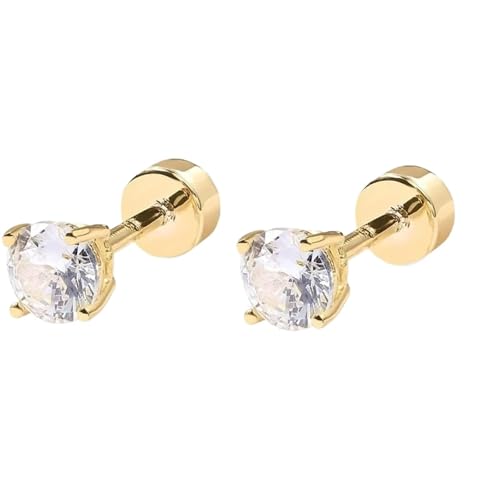 Schmuck Ohrringe Versilberte Ohrstecker mit flacher Rückseite for Damen, Piercingschmuck, Ohrstecker for Damen(Gold 3.0mm 1pair) von FJOADNVM
