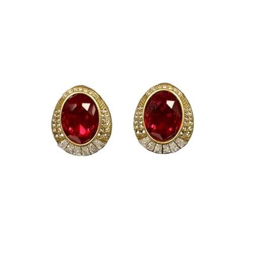 Schmuck Ohrringe Vintage Rote ovale Ohrringe und elegantes Damenschmuck-Accessoire mit Strass-Inlay von FJOADNVM