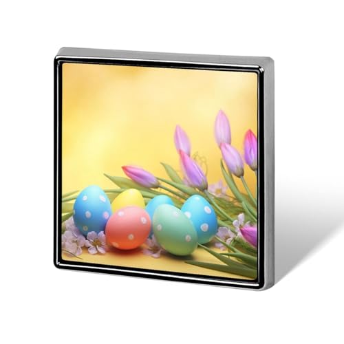 April Ostern Bedruckter quadratischer Anstecker Metallknopf Anstecker Dekorativer Knopf Brosche Anstecknadeln Tasche Hut Zubehör für Frauen Männer Aluminium von FJQWKLF
