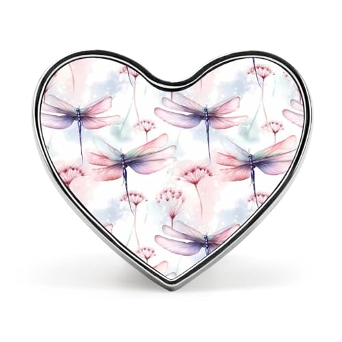 Aquarell-Retro-Brosche mit Libellen- und Löwenzahn-Aufdruck in Herzform, lustige Revers-Krawattennadel, Knopfdekoration für Männer und Frauen von FJQWKLF