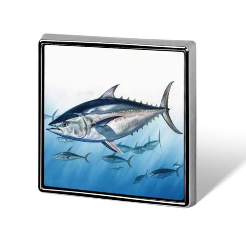 Blauflossenthunfisch Thunnus bedrucktes quadratisches Abzeichen Metallknopf Abzeichen Dekorativer Knopf Brosche Anstecknadeln Tasche Hut Zubehör für Frauen Männer Aluminium von FJQWKLF