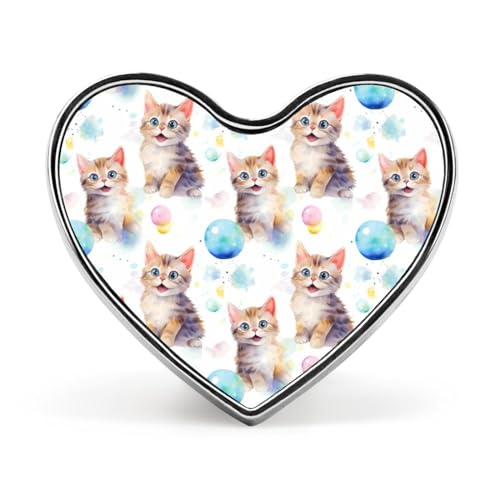 Brosche mit Aufdruck „Katzen blasen Seifenblasen in Herzform, lustige Anstecknadel, Krawattennadel, Knopf, Dekoration für Männer und Frauen von FJQWKLF