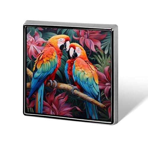 Brosche mit Aufdruck „Tropical Papageis in quadratischer Form, Anstecknadel, Anstecknadel, Krawattendekoration für Männer und Frauen, Rucksack von FJQWKLF