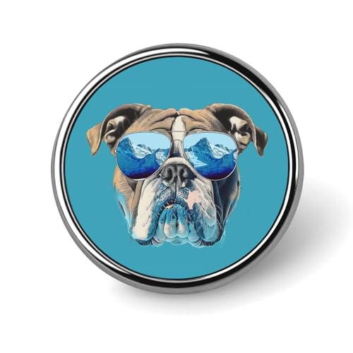 Bulldogge Sonnenbrille abstrakte runde Brosche Anstecknadel Anstecker Revers Krawattennadel für Frauen Männer Büroangestellte Lehrer Dekor von FJQWKLF