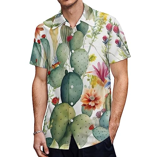 Cactus Herren-Hawaii-Kurzarmhemden, lässig, mit Knopfleiste, lustig, für Partys und Strand von FJQWKLF