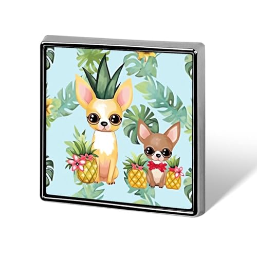 Chihuahua-Hundekiefer-Aufdruck, quadratischer Anstecker, Metallknopf, dekorativer Knopf, Brosche, Anstecknadeln, Tasche, Hut, Zubehör für Frauen und Männer, Aluminium von FJQWKLF