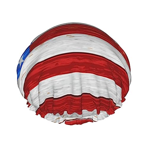 Duschhaube, rot, blau, weiß, amerikanische Flagge, Badekappe für Damen, wasserdicht, doppellagig von FJQWKLF