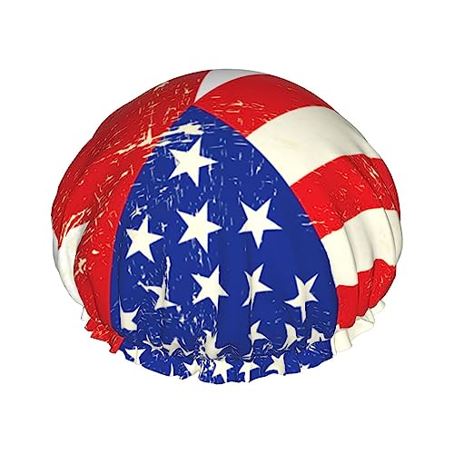 Duschhaube für Damen, verstellbar, doppelt wasserdicht, Bade-Duschhut, kubanische und amerikanische Grunge-Flagge, Haarschutz, wiederverwendbar, Damen-Spa-Salon-Duschhut von FJQWKLF