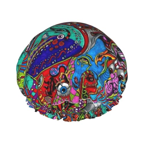 Duschhaube für Frauen mit abstraktem Kunstdruck, lustig – wiederverwendbar | Neuartige Haarhaube zum Baden | Lagenhut von FJQWKLF