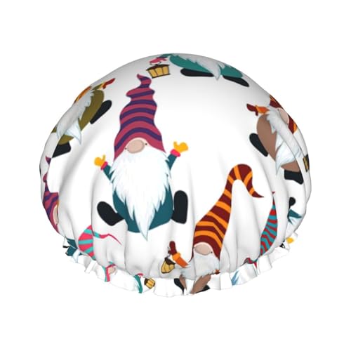 Duschhaube für Frauen mit lustigem Weihnachts-Gnome-Aufdruck, wiederverwendbar, originelle Haarhaube zum Baden, Lagenhut von FJQWKLF