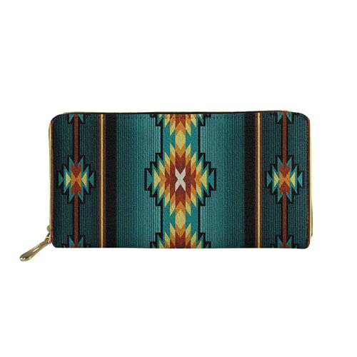 FJQWKLF Afican Aztec Print PU Leder Damen Geldbörse, Lange Karten Handy Geldbörse Handtasche für Reisen Outdoor Shopping von FJQWKLF